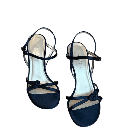 Ann Taylor Shoes - Ann Taylor Black Satin Strappy Peep Toe Heels Size 6 1/2M